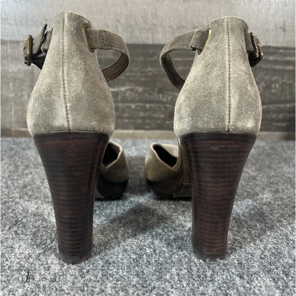 MICHAEL Michael Kors Brown Leather Suede Platform Ankle Strap Heels Size 5.5 M